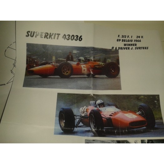 Super Kit Ferrari 312 Formula 1 24V Firestone Gp Belgio 1966 # 6 J. Surtees - Winner - Metal Kit 1:43